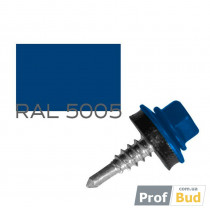 Купить Саморез со сверлом по металлу 4,8х19 мм RAL 5005 c EPDM шайбой, уп.(250 шт.)