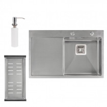 Купить Набор 3 в 1 Qtap кухонная мойка DK7850R 3.0/1.2 мм Satin + сушилка + дозатор для моющего средства