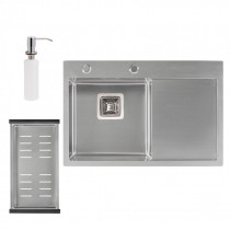 Купити Набір 3 в 1 Qtap кухонна мийка DK6845L 3.0/1.2 мм Satin + сушарка + дозатор для миючого засобу