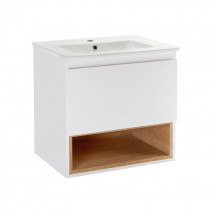 Купить Комплект Qtap Robin 600х580х437 White/Whitish oak тумба подвесная + раковина врезная QT1372TPВ6001WWO