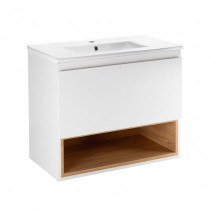 Купить Комплект Qtap Robin 700х580х437 White/Whitish oak тумба подвесная + раковина врезная QT1372TPВ7001WWO