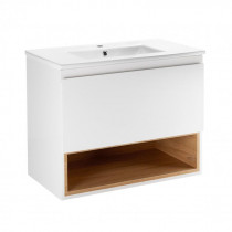 Купить Комплект Qtap Robin 800х580х437 White/Whitish oak тумба подвесная + раковина врезная QT1372TPВ8001WWO