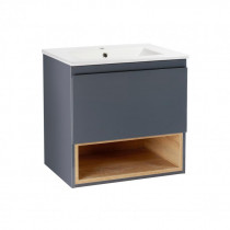 Купить Комплект Qtap Robin 600х580х437 Graphite/Whitish oak тумба подвесная + раковина врезная QT1372TPВ6002GWO