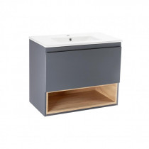 Купить Комплект Qtap Robin 700х580х437 Graphite/Whitish oak тумба подвесная + раковина врезная QT1372TPВ7002GWO