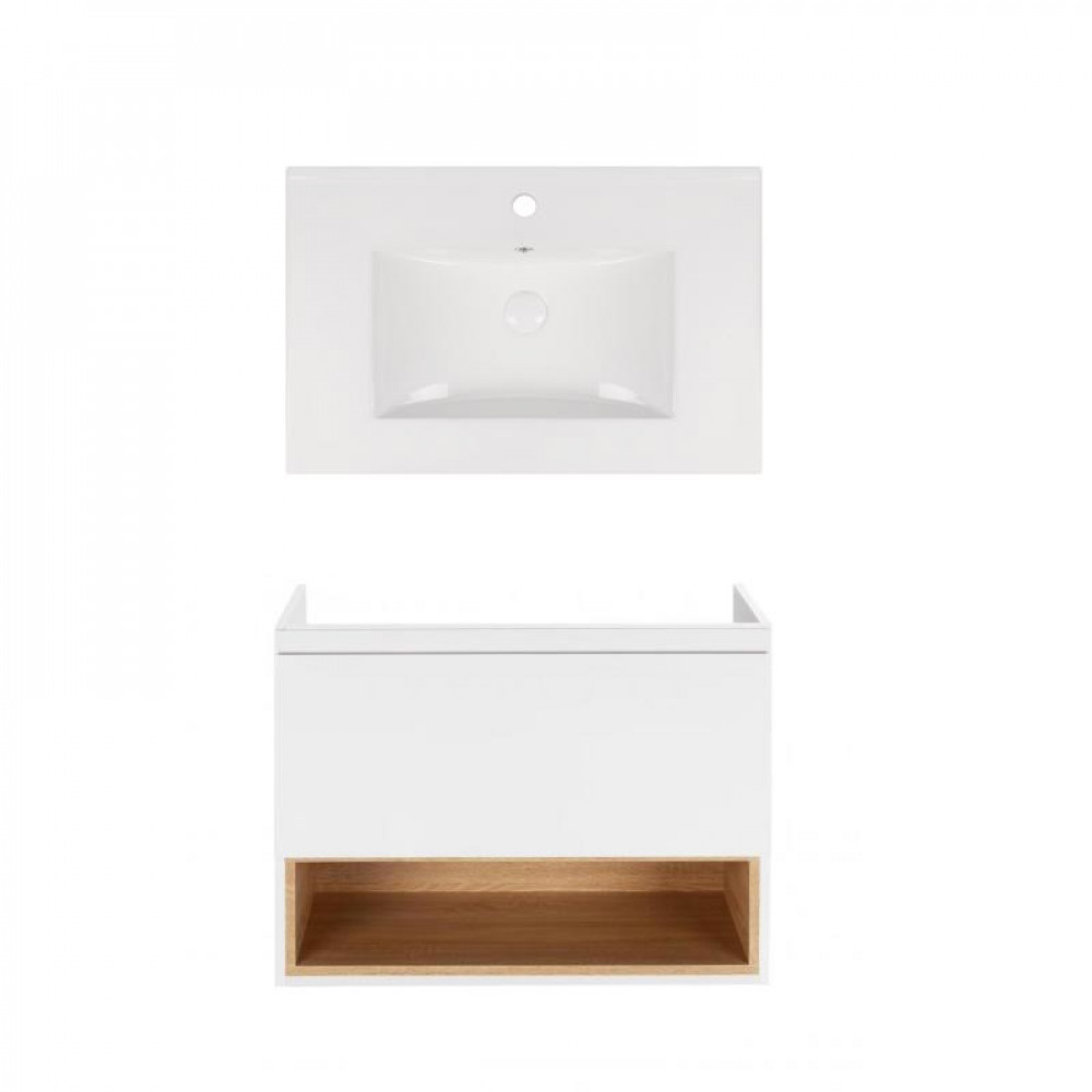 Купить Комплект Qtap тумба подвесная Robin 700х580х437 мм White/Whitish oak + раковина врезная Albatross New QT71RO44006
