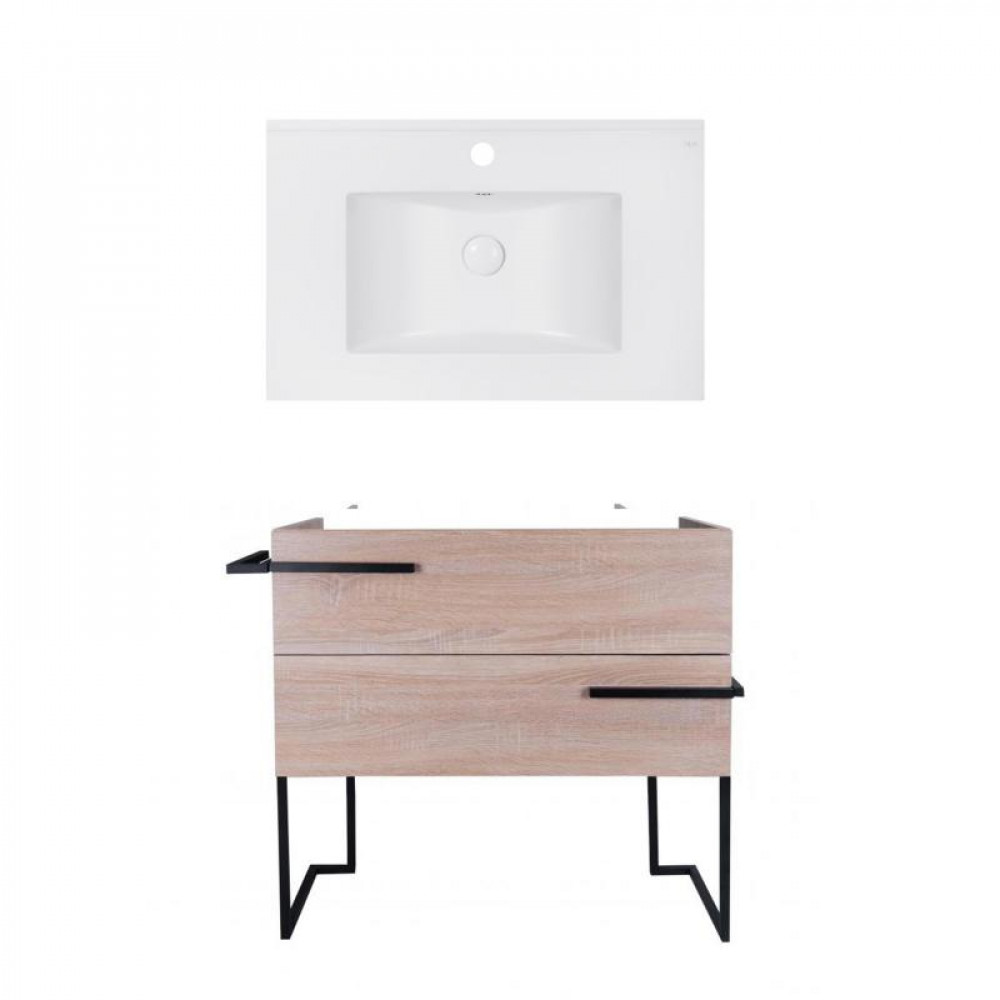 Купить Комплект Qtap тумба напольная Taurus 800х800х437 мм Whitish oak + раковина врезная Albatross E QT71TA44016