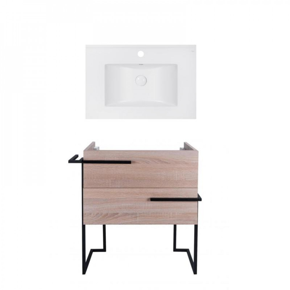 Купить Комплект Qtap тумба напольная Taurus 700х800х437 мм Whitish oak + раковина врезная Albatross E QT71TA44019