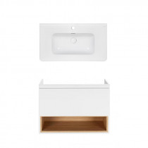 Купить Комплект Qtap тумба подвесная Robin 800х580х437 мм White/Whitish oak + раковина врезная Albatross 9H QT71RO44038
