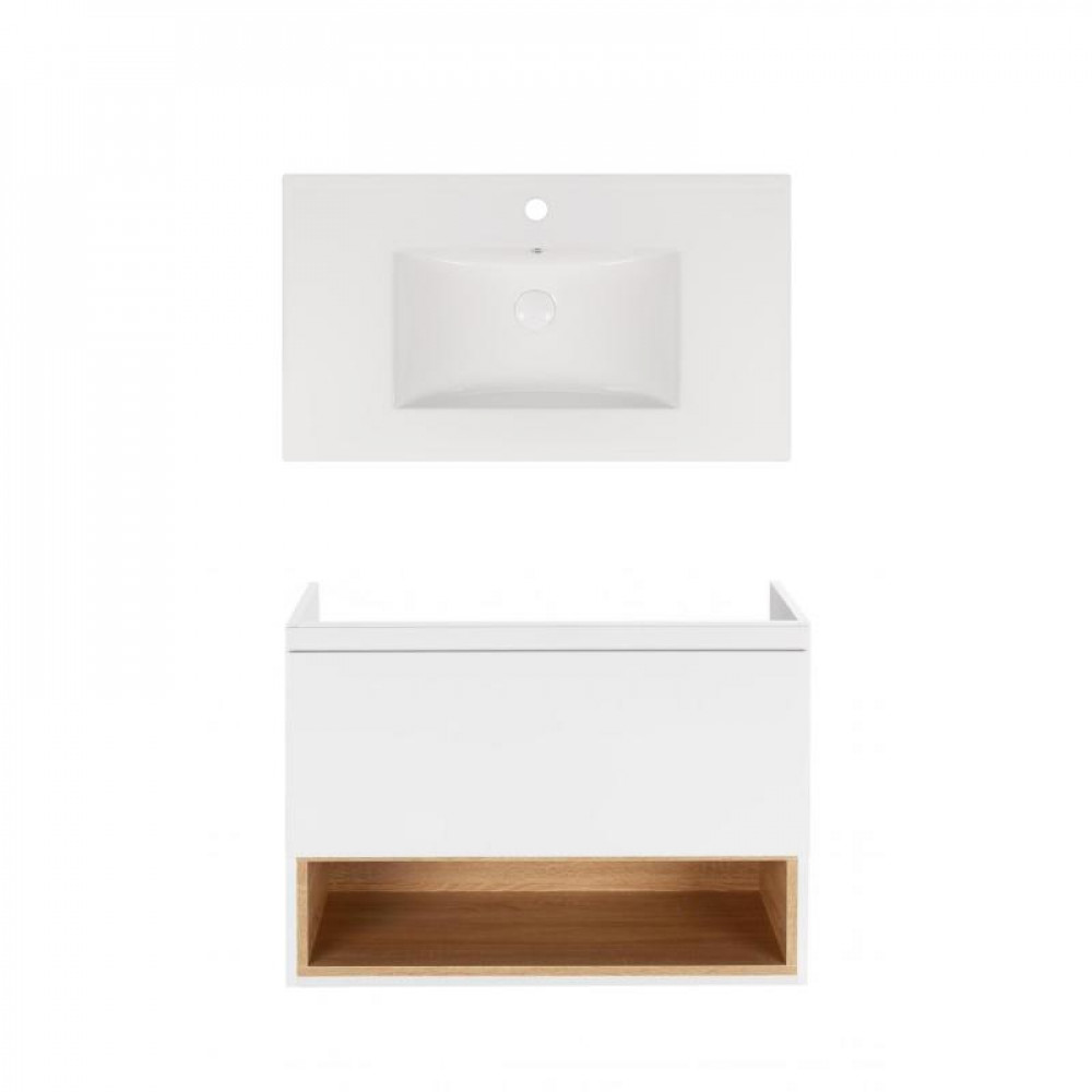 Купити Комплект Qtap тумба підвісна Robin 800х580х437 мм White/Whitish oak + раковина урізна Albatross New QT71RO44040