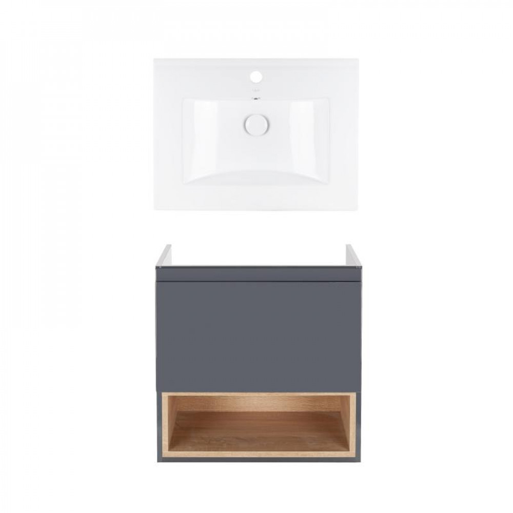 Купити Комплект Qtap тумба підвісна Robin 600х580х437 мм Graphite/Whitish oak + раковина урізна Albatross QT71RO44041