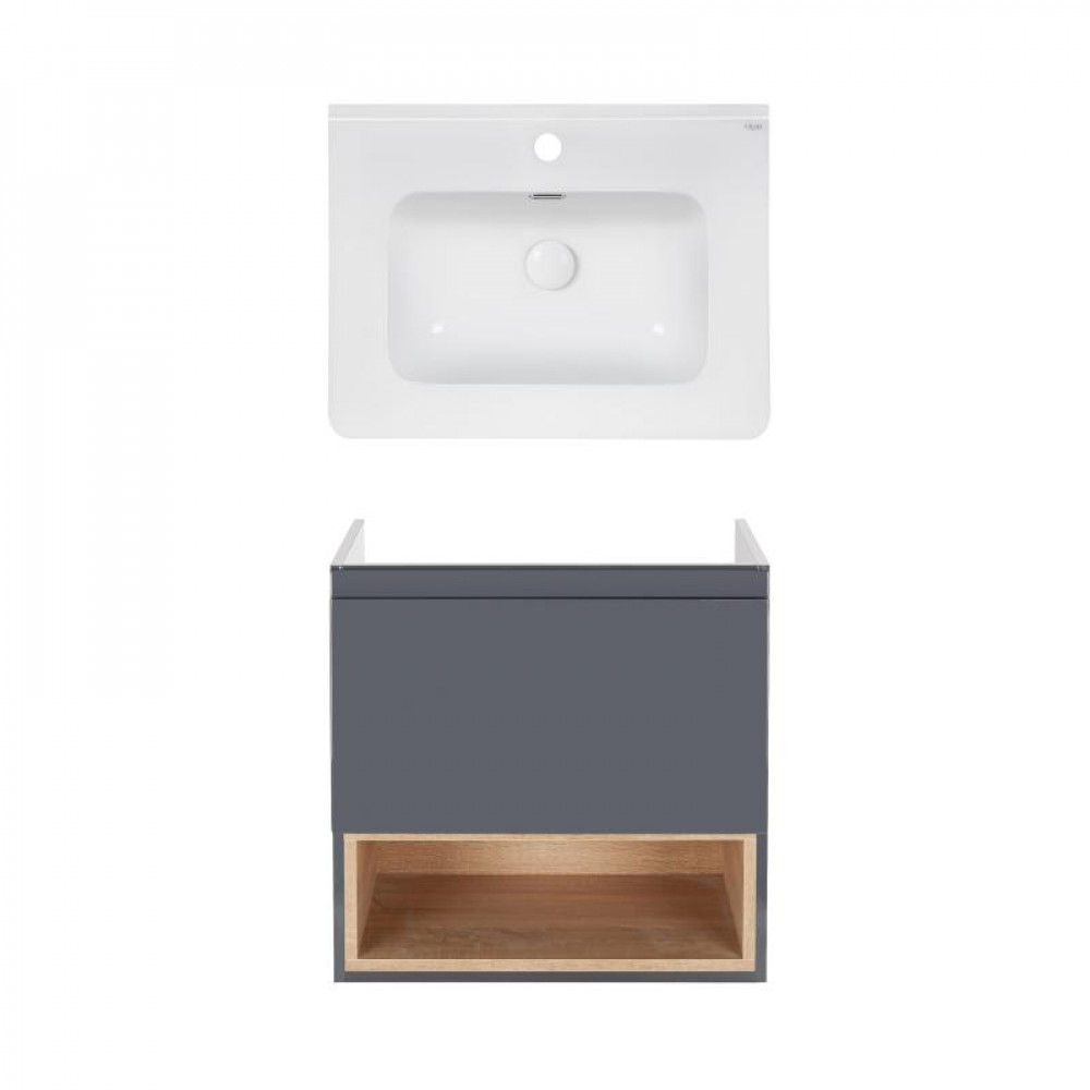Купити Комплект Qtap тумба підвісна Robin 600х580х437 мм Graphite/Whitish oak + раковина урізна Albatross 9H QT71RO44043