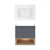 Купити Комплект Qtap тумба підвісна Robin 600х580х437 мм Graphite/Whitish oak + раковина урізна Albatross E QT71RO44044