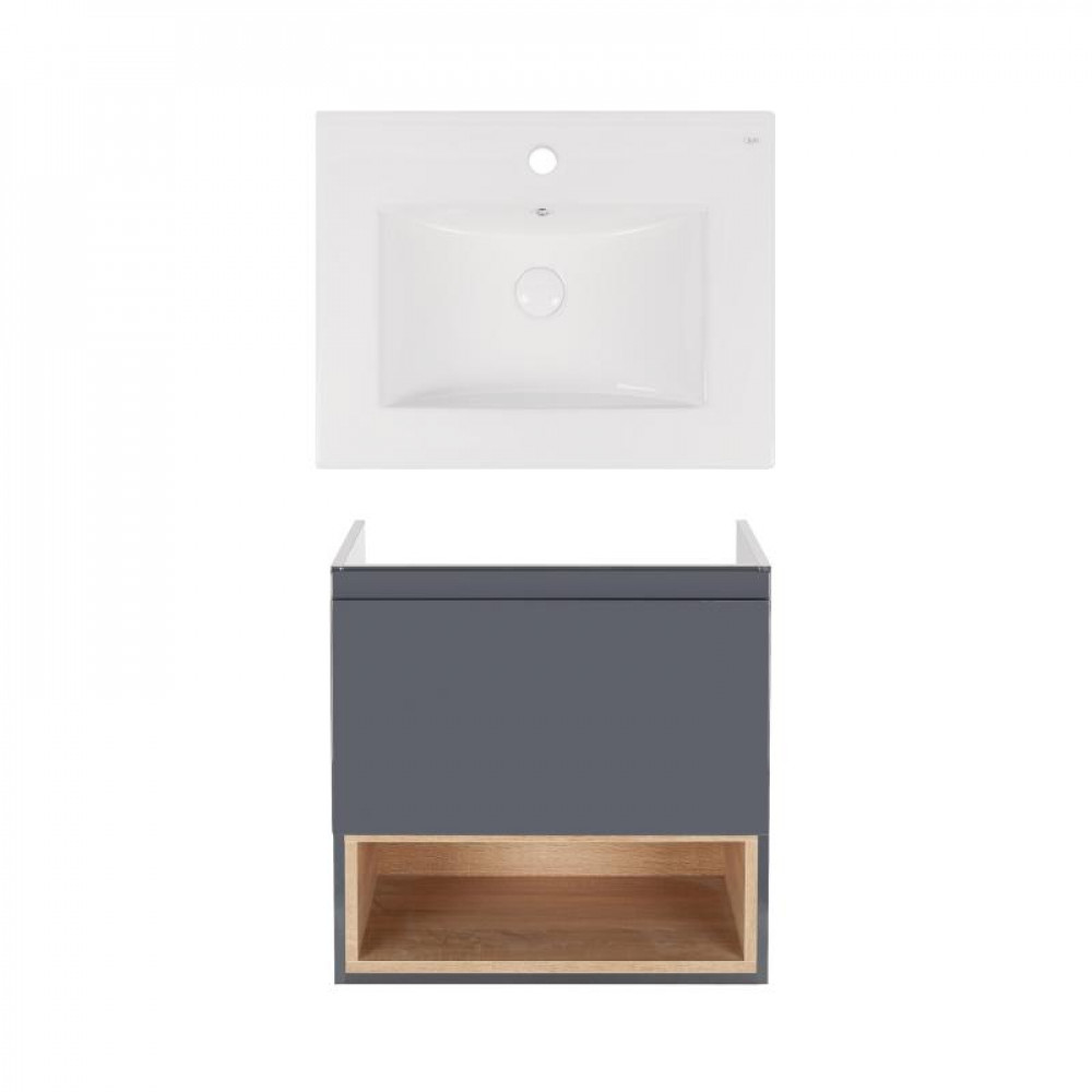 Купити Комплект Qtap тумба підвісна Robin 600х580х437 мм Graphite/Whitish oak + раковина урізна Albatross New QT71RO44045