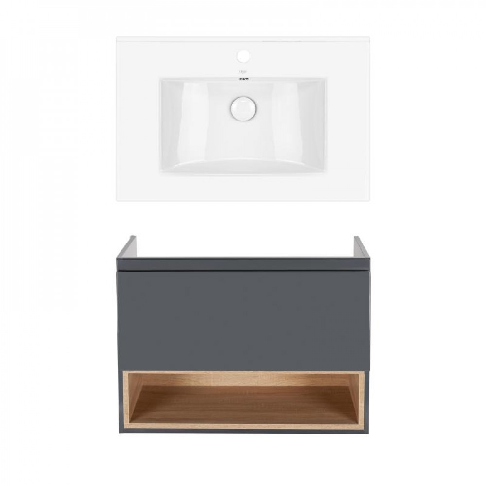 Купить Комплект Qtap тумба подвесная Robin 700х580х437 мм Graphite/Whitish oak + раковина врезная Albatross QT71RO44048