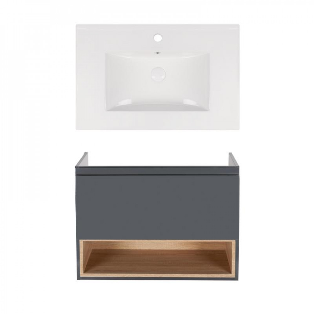 Купить Комплект Qtap тумба подвесная Robin 700х580х437 мм Graphite/Whitish oak + раковина врезная Albatross New QT71RO44050