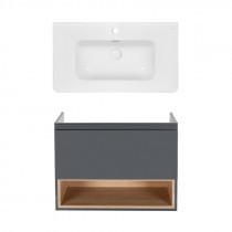 Купить Комплект Qtap тумба подвесная Robin 800х580х437 мм Graphite/Whitish oak + раковина врезная Albatross 9H QT71RO44053