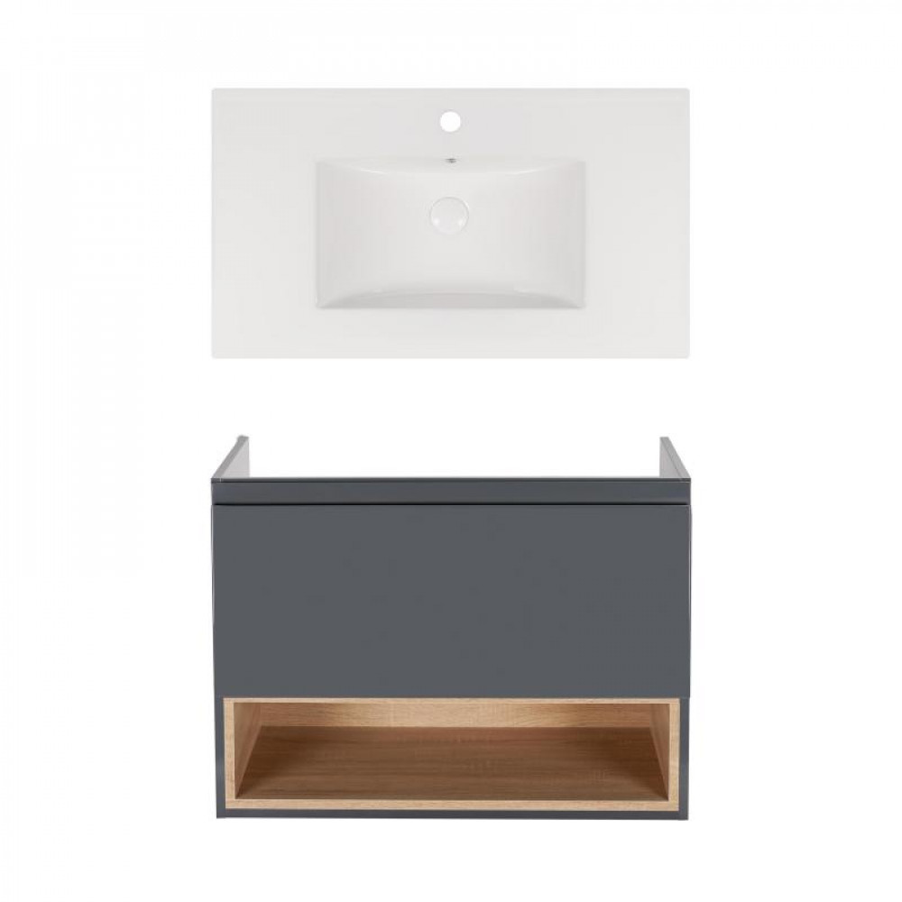 Купить Комплект Qtap тумба подвесная Robin 800х580х437 мм Graphite/Whitish oak + раковина врезная Albatross New QT71RO44055