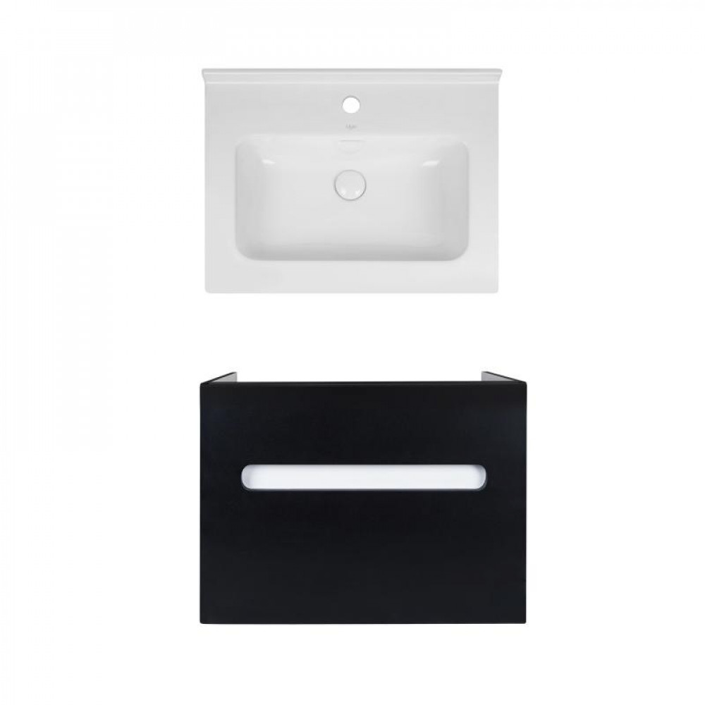 Купить Комплект Qtap тумба подвесная Virgo 600х580х437 мм Black/White + раковина врезная Albatross 01 QT71V44058