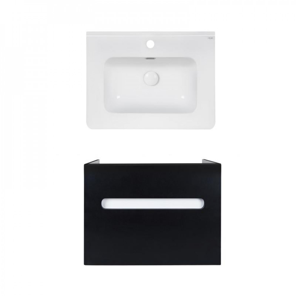 Купить Комплект Qtap тумба подвесная Virgo 600х580х437 мм Black/White + раковина врезная Albatross 9H QT71V44059