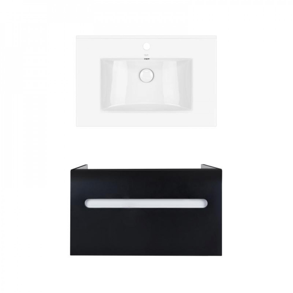Купить Комплект Qtap тумба подвесная Virgo 700х580х437 мм Black/White + раковина врезная Albatross QT71V44062