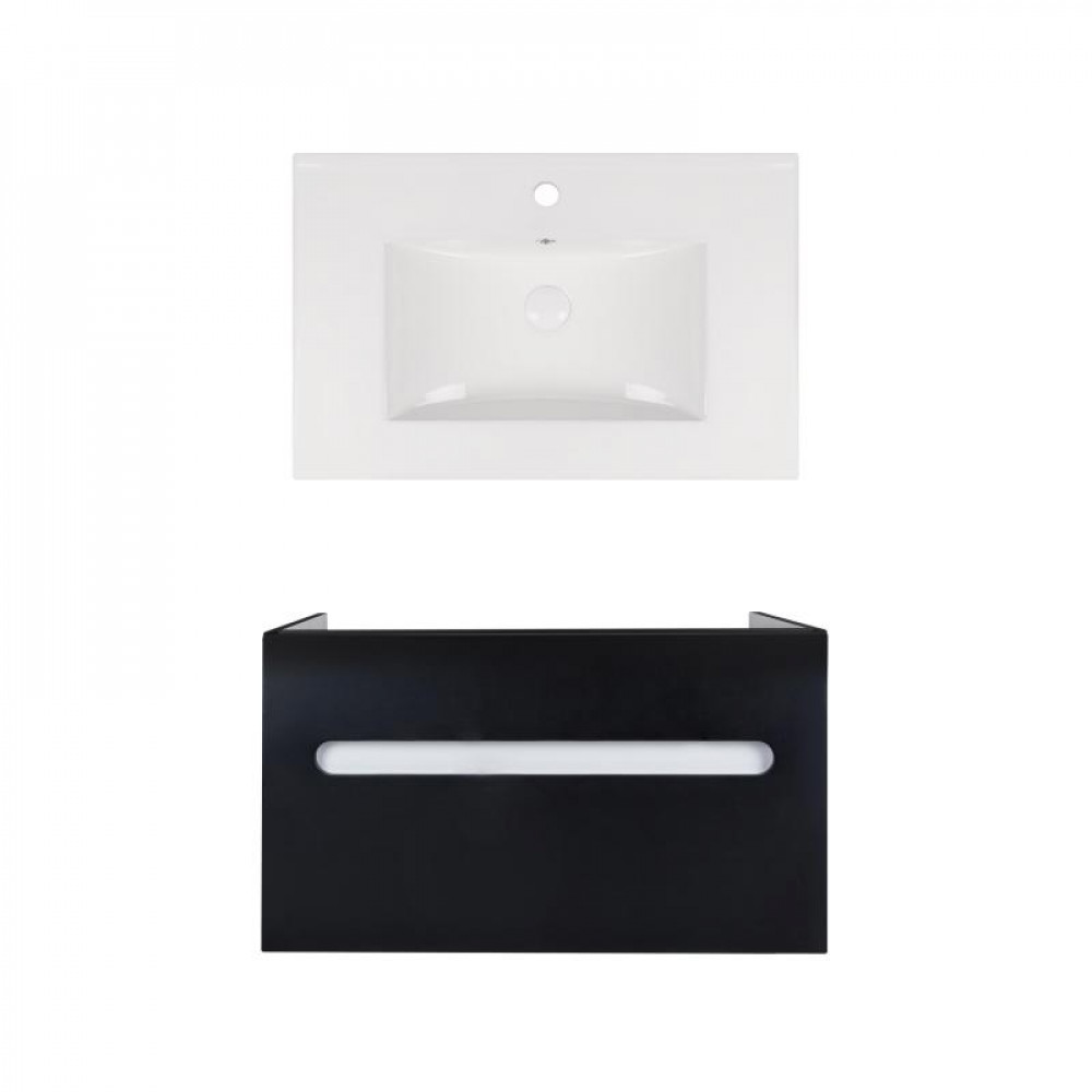 Купити Комплект Qtap тумба підвісна Virgo 700х580х437 мм Black/White + раковина урізна Albatross New QT71V44064
