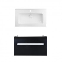 Купить Комплект Qtap тумба подвесная Virgo 800х580х437 мм Black/White + раковина врезная Albatross 01 QT71V44066