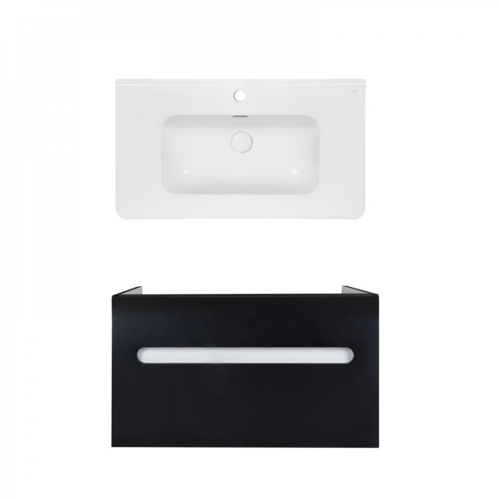Купить Комплект Qtap тумба подвесная Virgo 800х580х437 мм Black/White + раковина врезная Albatross 9H QT71V44067