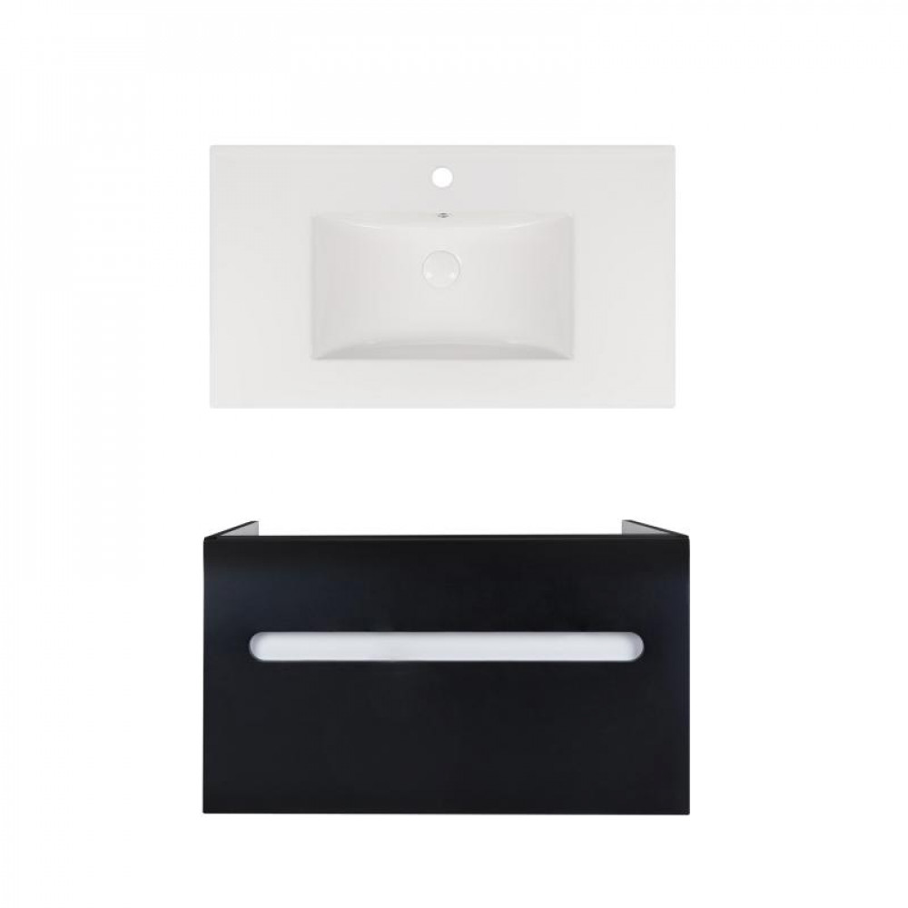 Купить Комплект Qtap тумба подвесная Virgo 800х580х437 мм Black/White + раковина врезная Albatross New QT71V44069