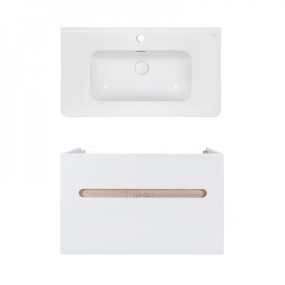 Купить Комплект Qtap тумба подвесная Virgo 800х580х437 мм White/Whitish oak + раковина врезная Albatross 9H QT71V44081