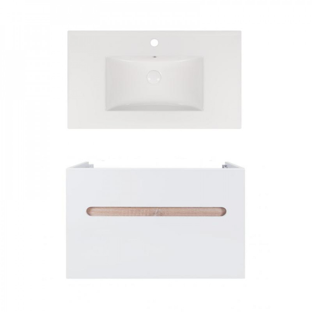 Купити Комплект Qtap тумба підвісна Virgo 800х580х437 мм White/Whitish oak + раковина урізна Albatross New QT71V44083