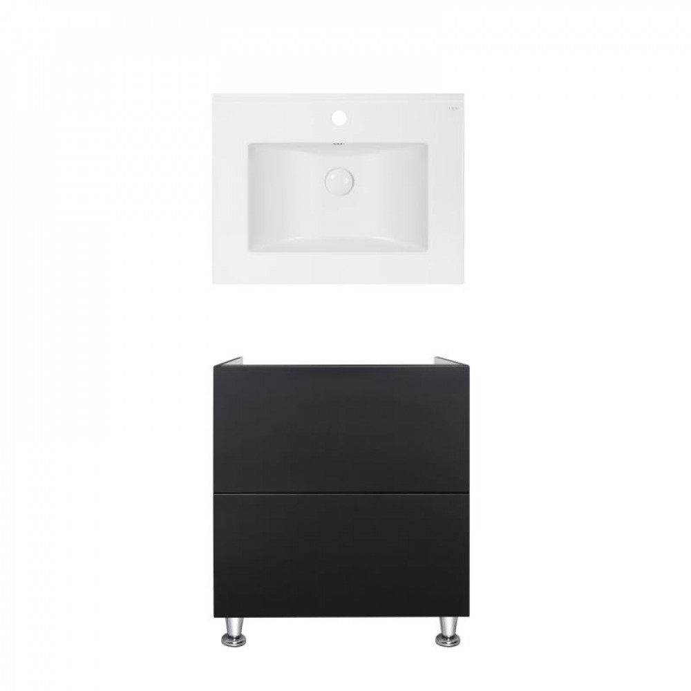 Купити Комплект Qtap тумба підлогова Tern 600х725х437 мм Matt Black + раковина урізна Albatross E QT71TE44113