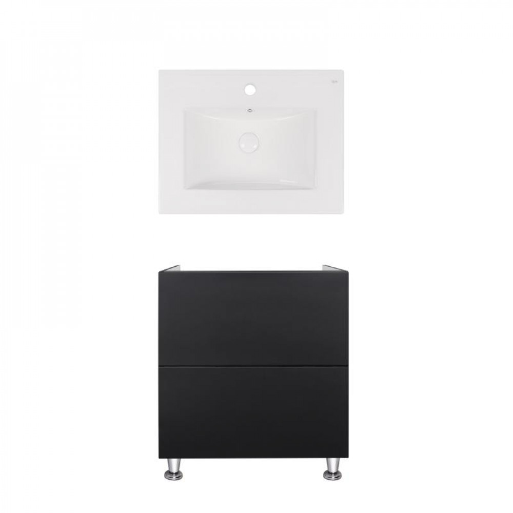 Купити Комплект Qtap тумба підлогова Tern 600х725х437 мм Matt Black + раковина урізна Albatross New QT71TE44114