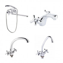 Купить Набір Lidz Dominox (15143+15272-F3+15272F-1+15161): змішувач для ванни довгий вилив, кухонний змішувач, змішувач для умивальника 4 в 1