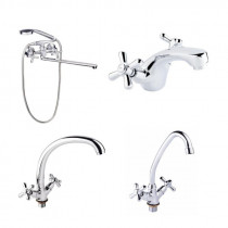 Купить Набір Lidz Dominox (15140+15272-F3+15272F-1+15161): змішувач для ванни довгий вилив, кухонний змішувач, змішувач для умивальника 4 в 1