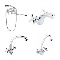 Купить Набір Lidz Dominox (15143+15272-F3+15272-1+15161): змішувач для ванни довгий вилив, кухонний змішувач, змішувач для умивальника 4 в 1