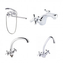 Купить Набір Lidz Dominox (15140+15272-F3+15272-1+15161): змішувач для ванни довгий вилив, кухонний змішувач, змішувач для умивальника 4 в 1