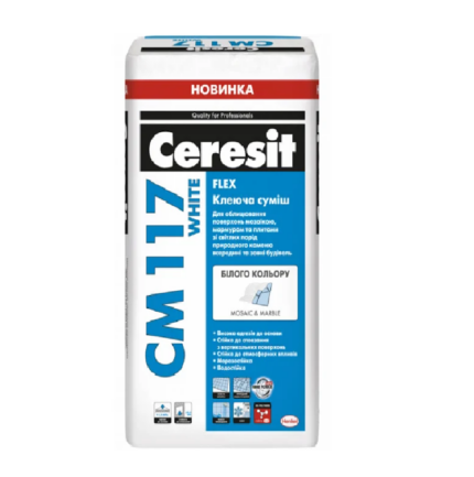 СМ 117 клей для плитки WHITE для мармуру та мозаїки, 25 кг